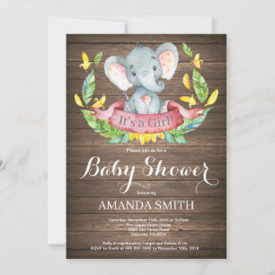 Landelijk Meisje Olifant Baby Shower Uitnodiging