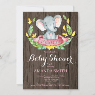 Landelijk Meisje Olifant Baby Shower Uitnodiging