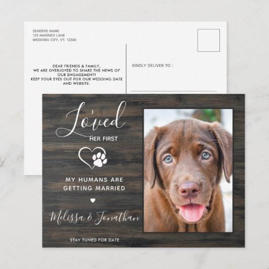 Landelijk meisje vierde eerste huisdier-huwelijksd aankondigingskaart (Voorkant / Achterkant)