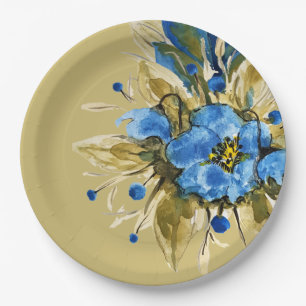 Landelijk modern blauw bloemmotief papieren bordje