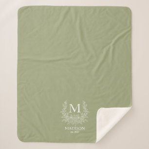 Landelijk monogram Sage Green gepersonaliseerde in Sherpa Deken
