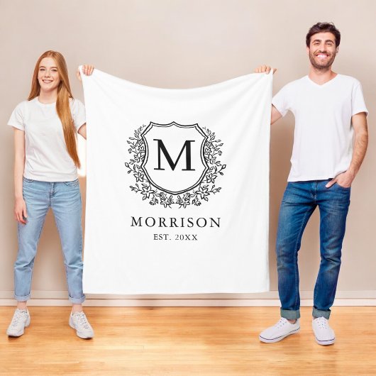 Landelijk Monogram Zwart Wit Wapen Nieuwgetrouwd H Fleece Deken