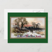 Landelijk nieuwjaar op de vijver feestdagenkaart (Voorkant / Achterkant)