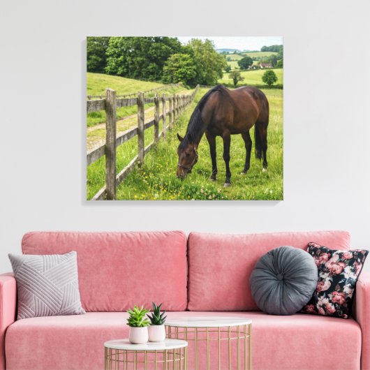Landelijk Paard in de Weide Canvas Afdruk (Insitu (Woonkamer))
