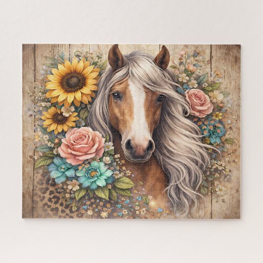 Landelijk Paard Met Bloemen Legpuzzel (Horizontaal)