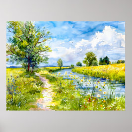 Landelijk pad naar de rivier Havelland Aquarel Poster