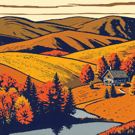 Landelijk panorama in warme pastelkleuren Country  Poster