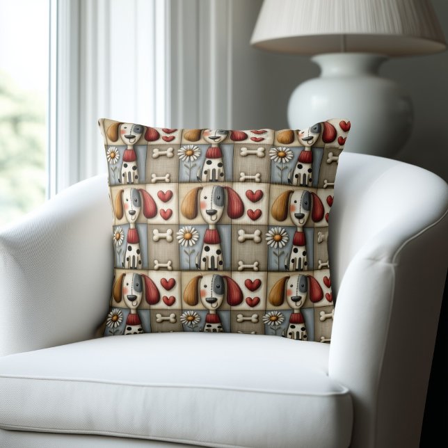 Landelijk Patchwork Hond Motief Kussen (Creator heeft geüpload)