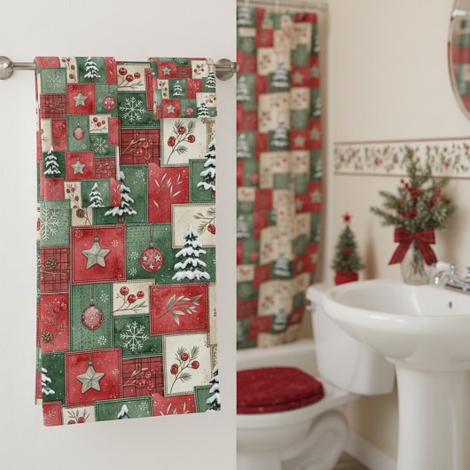 Landelijk patchwork kerstpatroon bad handdoek