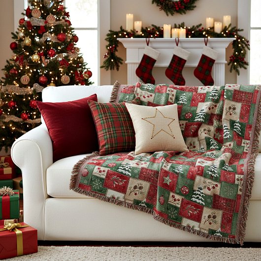 Landelijk patchwork kerstpatroon deken