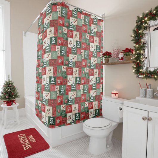 Landelijk patchwork kerstpatroon douchegordijn