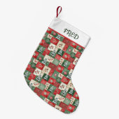 Landelijk patchwork kerstpatroon gepersonaliseerd kleine kerstsok (Voorkant (Hangend))