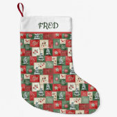 Landelijk patchwork kerstpatroon gepersonaliseerd kleine kerstsok (Voorkant)