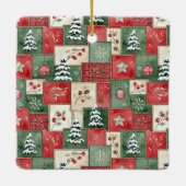 Landelijk patchwork kerstpatroon keramisch ornament (Achterkant)
