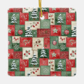 Landelijk patchwork kerstpatroon keramisch ornament (Voorkant)