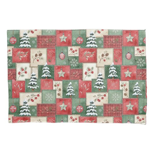Landelijk patchwork kerstpatroon kussensloop (Voorkant)