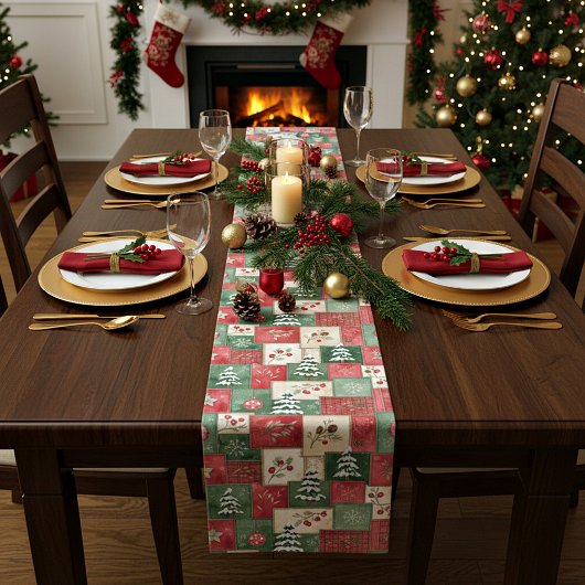 Landelijk patchwork kerstpatroon medium tafelloper