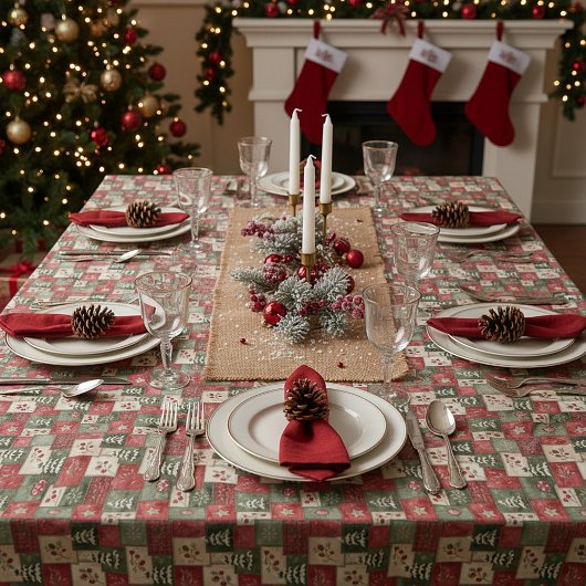 Landelijk patchwork kerstpatroon tafelkleed