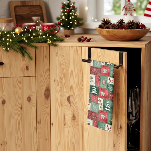 Landelijk patchwork kerstpatroon theedoek