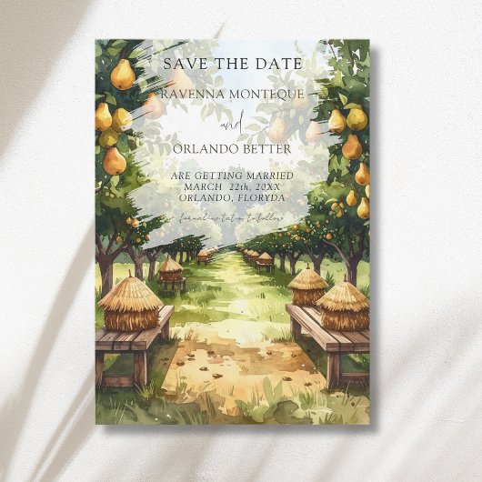 Landelijk Perenboomgaard Rustieke Bruiloft Save The Date