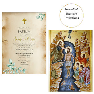 Landelijk perkament met Eucalyptus Orthodoxe Doop Kaart