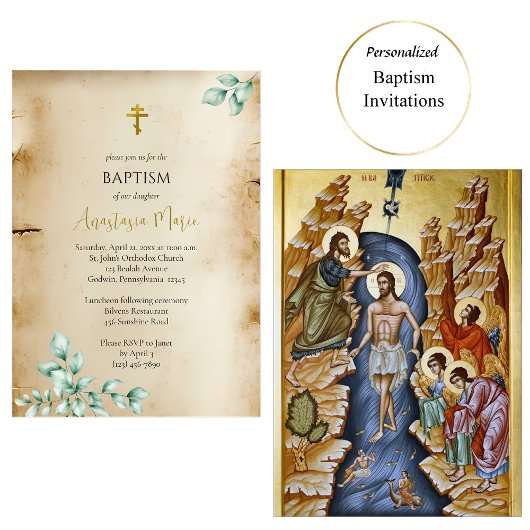 Landelijk perkament met Eucalyptus Orthodoxe Doop Kaart