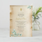 Landelijk perkament met Eucalyptus Orthodoxe Doop Kaart (Staand voorkant)