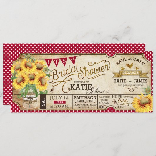 Landelijk picknick Bruiloft Zonnebloemen Rustieke  Save The Date (Voorkant / Achterkant)