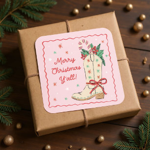Landelijk prettig kerstfeest allemaal Cowboy laars Vierkante Sticker
