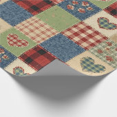 Landelijk Quilt Hart Patchwork Rood Blauw Cadeaupapier (Hoek)