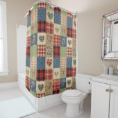 Landelijk Quilt Hart Patchwork Rood Blauw Douchegordijn (In situ)