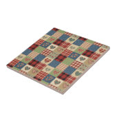 Landelijk Quilt Hart Patchwork Rood Blauw Tegeltje (Zijkant)