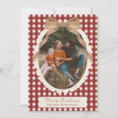 Landelijk rode Gingham Strik Foto Kerstkaart (Voorkant)