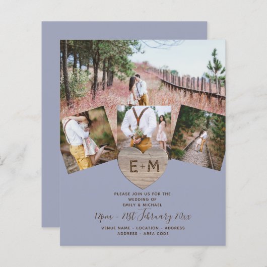 Landelijk roestig foto gesneden hart monogram trou (Voorkant / Achterkant)