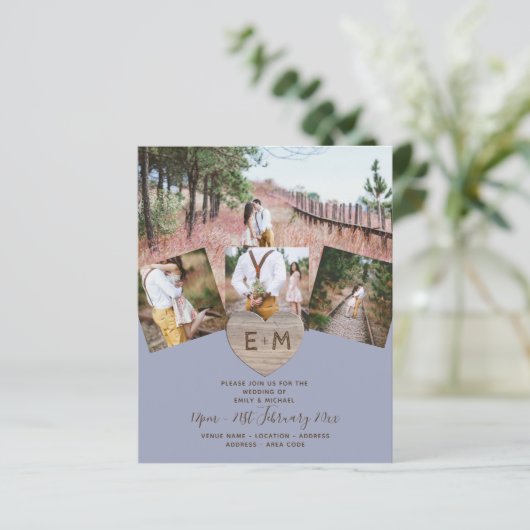 Landelijk roestig foto gesneden hart monogram trou (Staand voorkant)