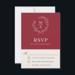 Landelijk Rood Eenvoudig Elegant Monogram RSVP<br><div class="desc">Een smaakvolle en klassieke keuze voor antwoordkaarten voor een bruiloft, dit ontwerp straalt een eenvoudige elegantie uit in de tekstlay-out en klassieke stijl. Een eenvoudige open lauwerkrans van geschetste bladeren omringt de monogram initiaal van de bruid en bruidegom. De elegante en toch eenvoudige tekstsjabloon is klaar om gepersonaliseerd te worden...</div>