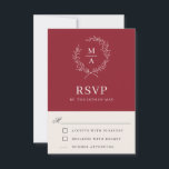 Landelijk Rood Eenvoudig Elegant Monogram RSVP<br><div class="desc">Een smaakvolle en klassieke keuze voor antwoordkaarten voor een bruiloft, dit ontwerp straalt een eenvoudige elegantie uit in de tekstlay-out en klassieke stijl. Een eenvoudige open lauwerkrans van geschetste bladeren omringt de monogram initiaal van de bruid en bruidegom. De elegante en toch eenvoudige tekstsjabloon is klaar om gepersonaliseerd te worden...</div>