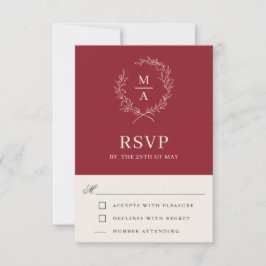 Landelijk Rood Eenvoudig Elegant Monogram RSVP Kaartje