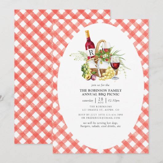 Landelijk rood geruit BBQ picknick monogram Kaart (Voorkant / Achterkant)