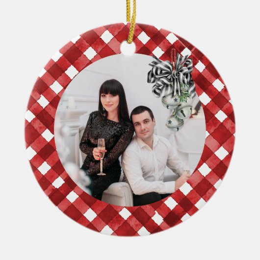 Landelijk rood geruit Noël Keramisch Ornament (Voorkant)