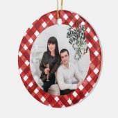 Landelijk rood geruit Noël Keramisch Ornament (Links)