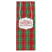 Landelijk rood tartan geruit winterpatroon monogra wijn cadeautas (Achterkant)