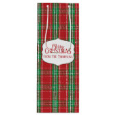 Landelijk rood tartan geruit winterpatroon monogra wijn cadeautas (Voorkant)