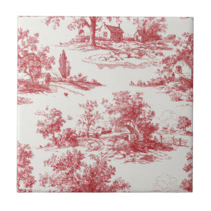 Landelijk rood toile landelijk landschap patroon tegeltje