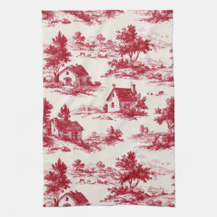 Landelijk rood toile landelijk landschap patroon theedoek