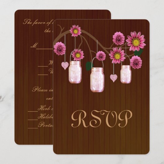 Landelijk roze metseljars antwoordkaart kaart (Voorkant / Achterkant)