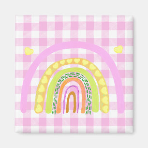 Landelijk roze ruitpatroon speelse kunst magneet