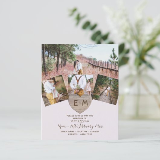 Landelijk Rustiek Foto Gesneden Hart Monogram Brui (Staand voorkant)