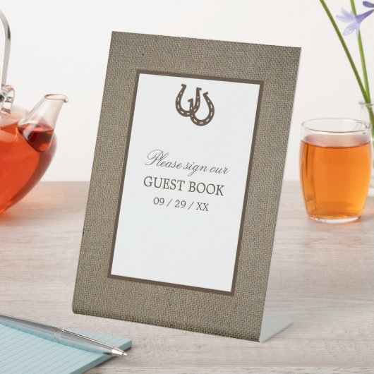 Landelijk rustiek Hoefijzer op Burlap Reclamebord Met Voetstuk (Insitu)