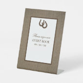 Landelijk rustiek Hoefijzer op Burlap Reclamebord Met Voetstuk (Voorkant)